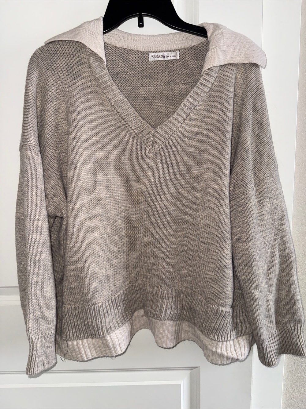 Zenana Outfitters V-Neck Sweater - Heather Taupe